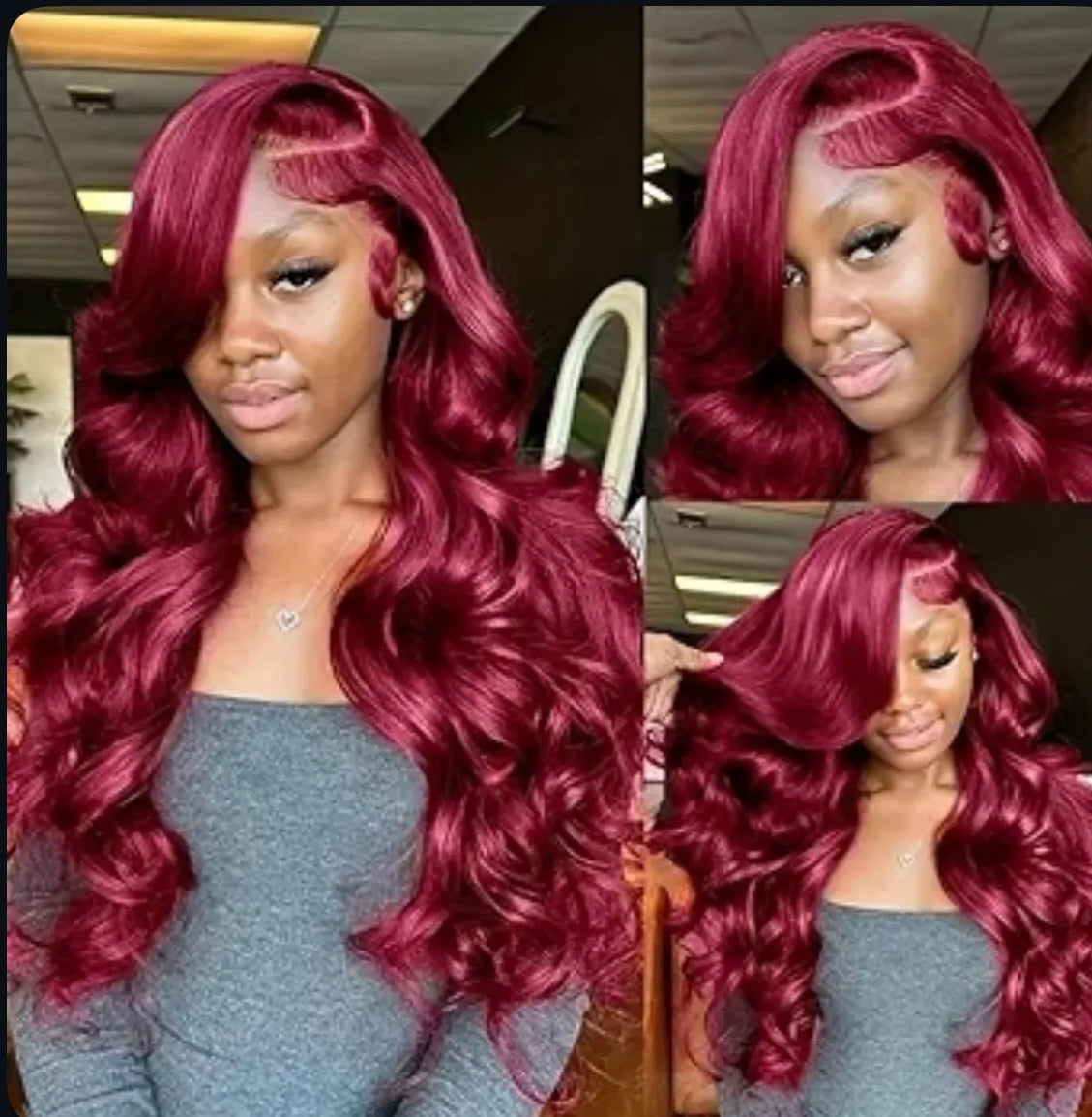 Deep wave burgundy Red Lace Front Wig-100% Human Hair